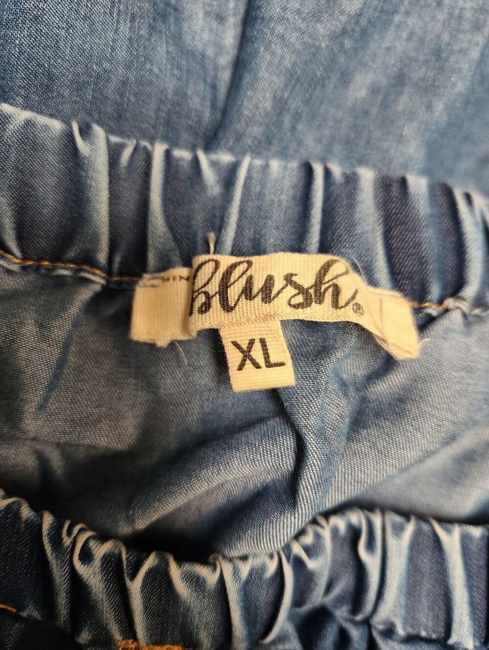 Denim Strapless Jumpsuit with Cargo Pockets - Blue - Picture 7 of 12